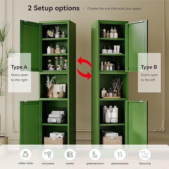 2-Door Metal Storage Cabinet, Tall Slim Pantry Organizer - Image 4