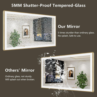 24x36 LED Bathroom Mirror with Lights, Gold Framed Lighted Mirror | Backlit and Front light, Anti-Fog, 3 Color Dimmable, Memory, Tempered Glass, IP54 Waterproof, UL Listed
