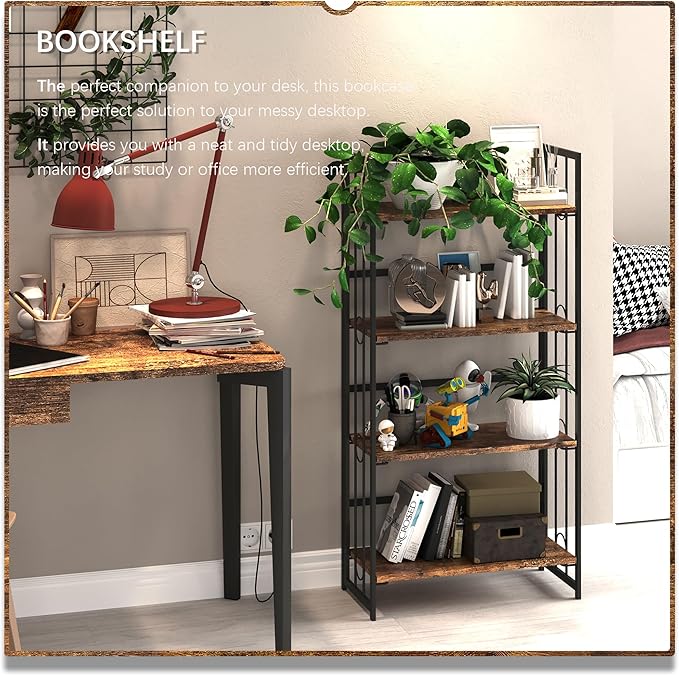 4NM No Assembly 4 Tiers Folding Bookshelf, 47.2" H Foldable Storage Shelves - Image 3