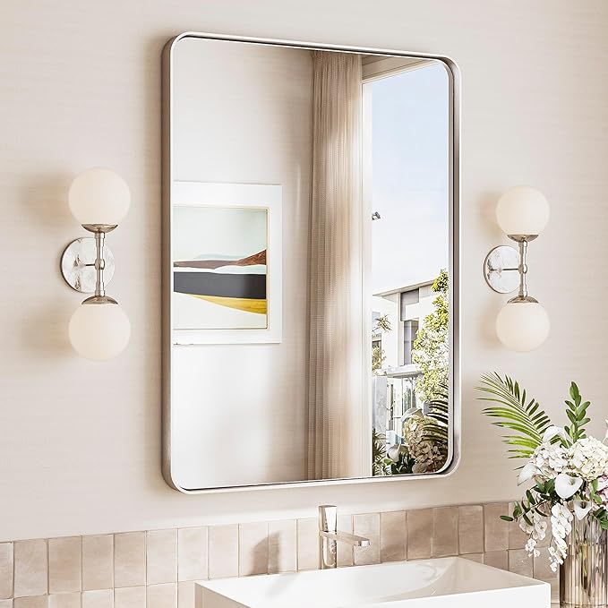 TokeShimi 24x32 Brushed Nickel Bathroom Mirror, Vanity Mirror by RefinedBathroomAccessories