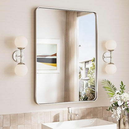 TokeShimi 24x32 Brushed Nickel Bathroom Mirror, Vanity Mirror by RefinedBathroomAccessories