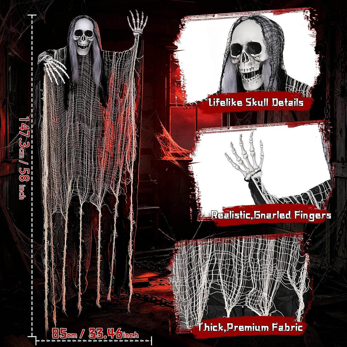 3 Pack Halloween Hanging Skeleton Decorations Outdoor Indoor Yard