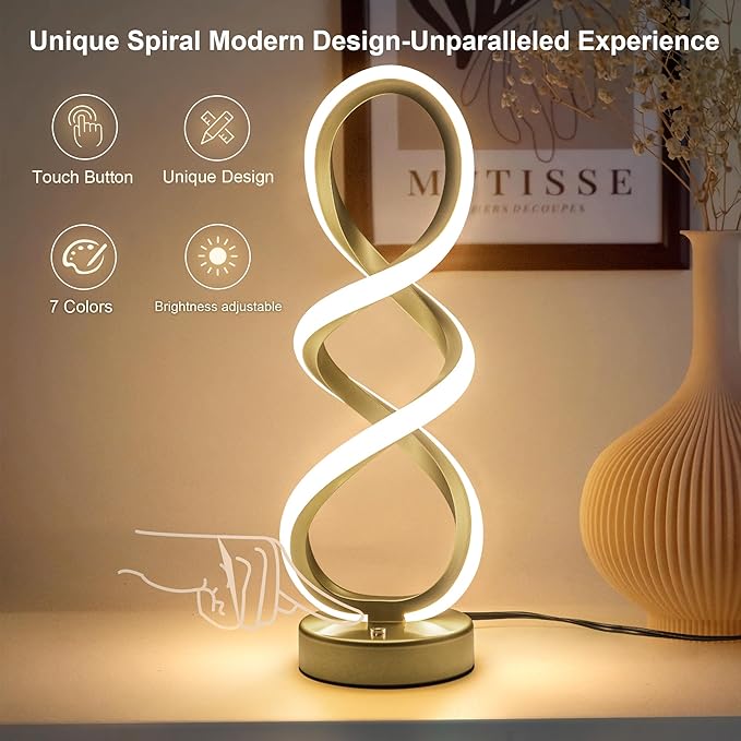 Modern Table Lamp, 7 Colors 10 Light Modes Spiral Design Table Lamp, Touch - Image 2