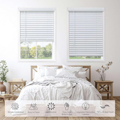 Cordless 2" Faux Wood Blind White 60 W x 72 H, Partial Inside Mount (Arrives ½ Inch Narrower)