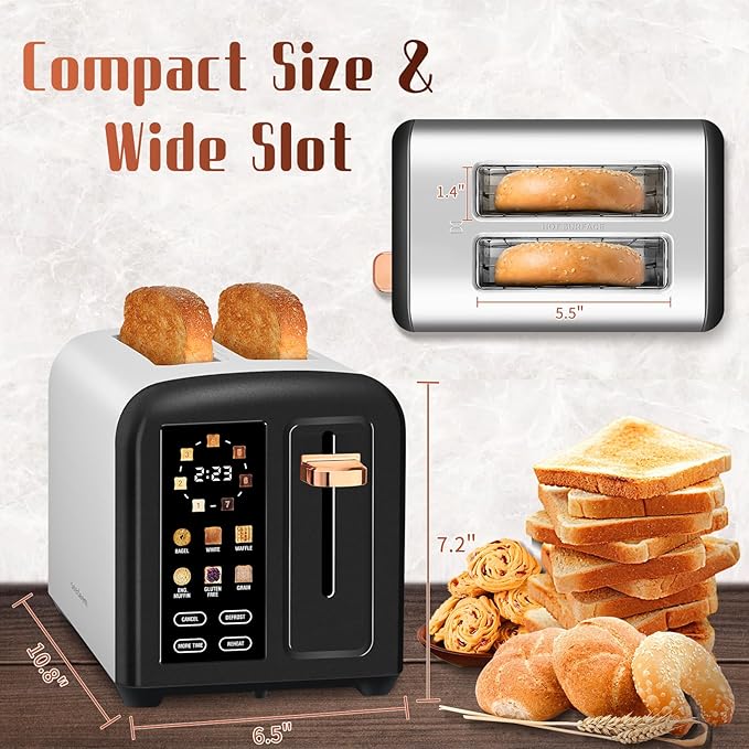 SEEDEEM Toaster 2 Slice with Touch Screen, Faster Heating Speed, 7 Shade Setting - Image 4