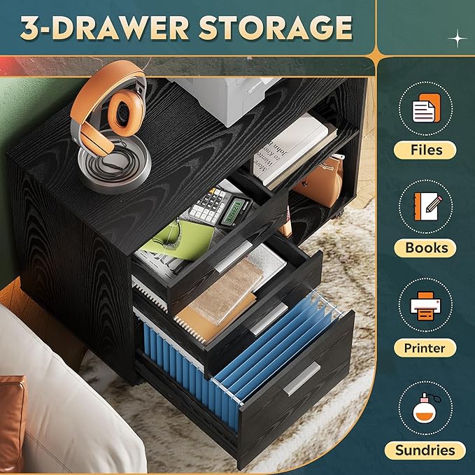 DEVAISE 3 Drawer Mobile File Cabinet, Wood Lateral Filing Cabinet, Printer Stand - Image 4