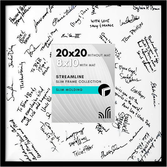 Americanflat 20x20 Poster Frame - Matted to 8x10 - Slim Molding - Black | Polished plexiglass front, hangs vertical or horizontal, sawtooth hangers included, secure turn-tab backing