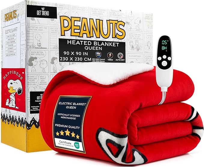 Peanuts Snoopy Heated Blanket Electric, Queen Size Luxurious Fleece Blanket by GetTrend