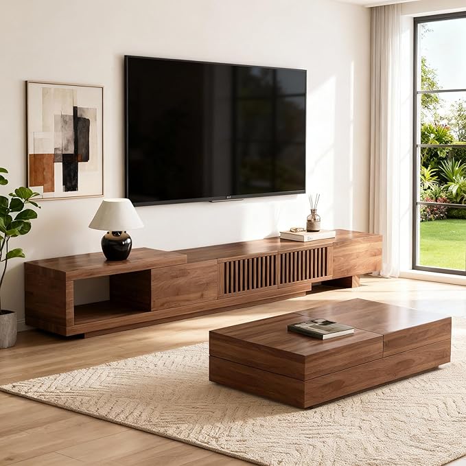gaoyangjiaju 78.5"-105" Mid-Century Modern Extendable TV Stand, Walnut Media - Image 6