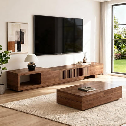 gaoyangjiaju 78.5"-105" Mid-Century Modern Extendable TV Stand, Walnut Media - Image 6