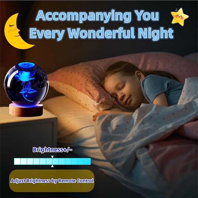 3D Rose Crystal Ball Lamp, 3.15 inch Crystal Ball Night Light - Image 3