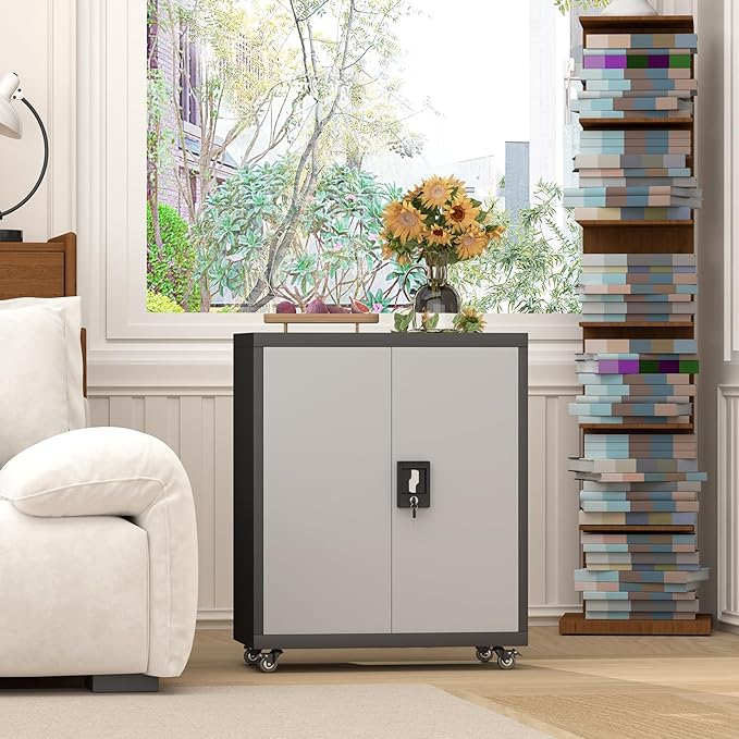 GREATMEET Garage Cabinets with Wheels, Small Storage Cabinet with Doors and - Image 6