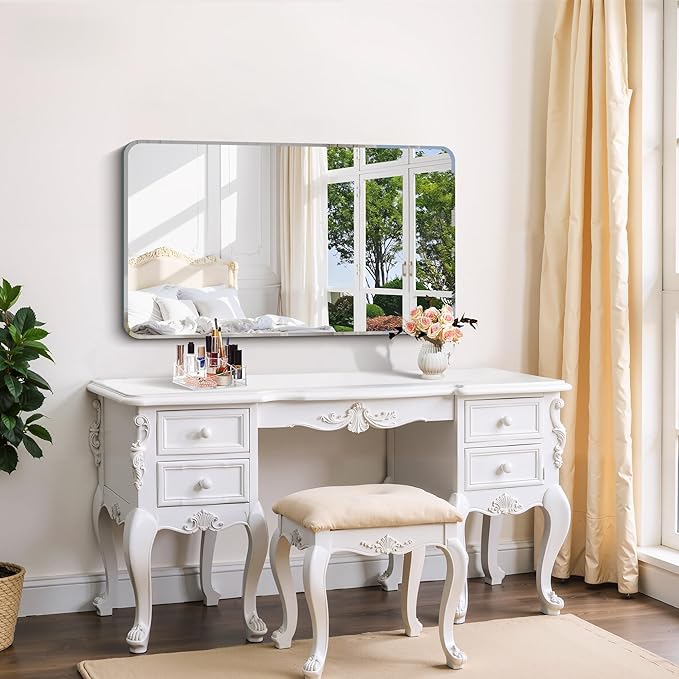 CILIBER Frameless Rectangle Mirror, 24x40 Beveled Bathroom Mirror Rounded Corner - Image 2