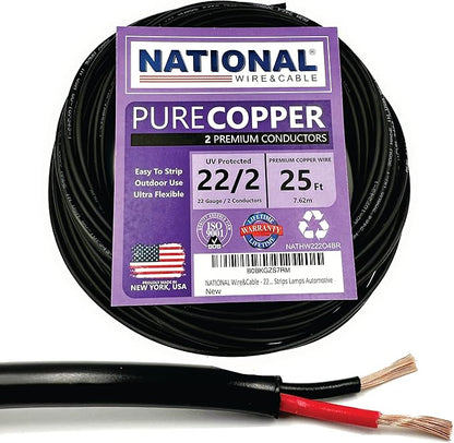 NATIONAL Wire & Cable – 22 AWG 2-Conductor Premium Copper Wire, 25 ft, Stranded by NATIONALWireCable