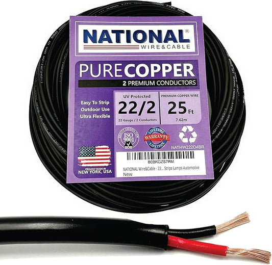 NATIONAL Wire & Cable – 22 AWG 2-Conductor Premium Copper Wire, 25 ft, Stranded by NATIONALWireCable