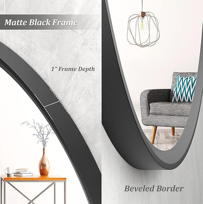 20 Inch Matte Black Round Mirror, Round Bathroom Vanity Mirror wilth Metal Frame - Image 2