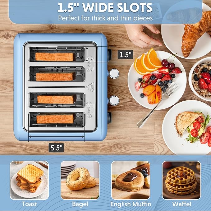 BUYDEEM DT640 4-Slice Toaster, Extra Wide Slots, Retro Stainless Steel - Image 3