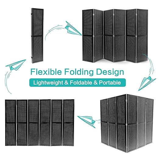 Babion 6 Panel Pegboard Display, Peg Board Room Divider Freestanding Folding - Image 6