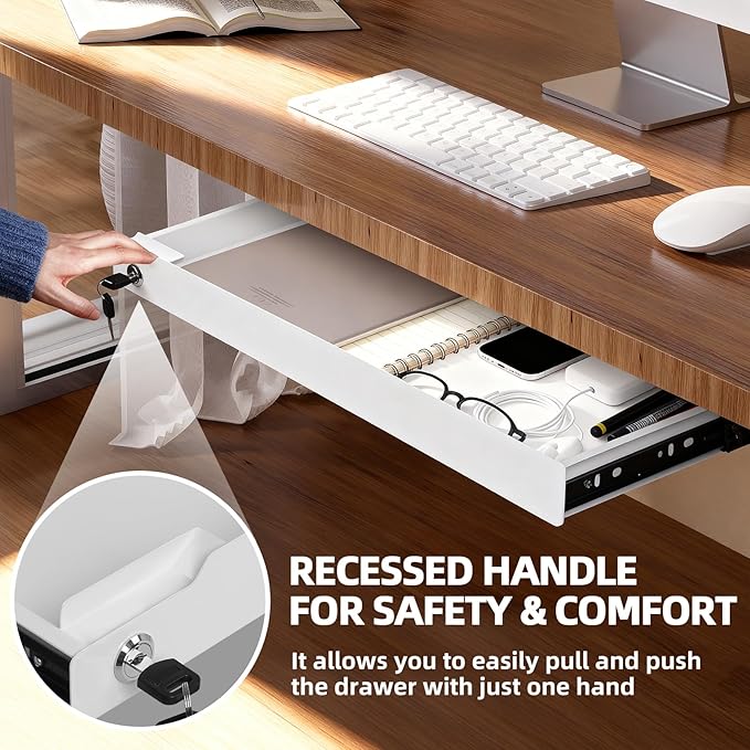Under Desk Drawer Storage Organizer Lockable 24 Inch Wide, Metal Undermount - Image 8