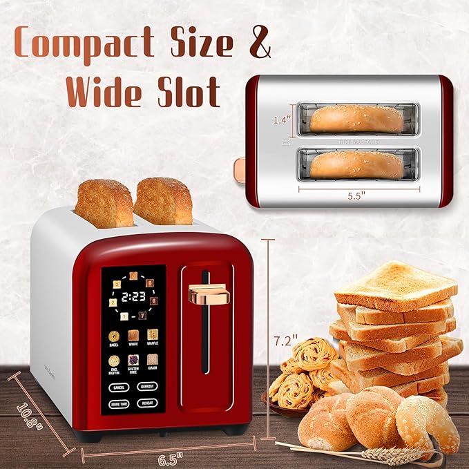 SEEDEEM Toaster 2 Slice with Touch Screen, Faster Heating Speed, 7 Shade Setting - Image 4