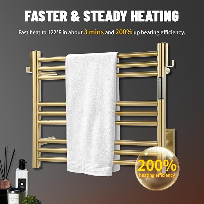 K&KALONZO Towel Warmer for Bathroom, Wall-Mounted 9-Bar Heated Towel Rack - Image 2