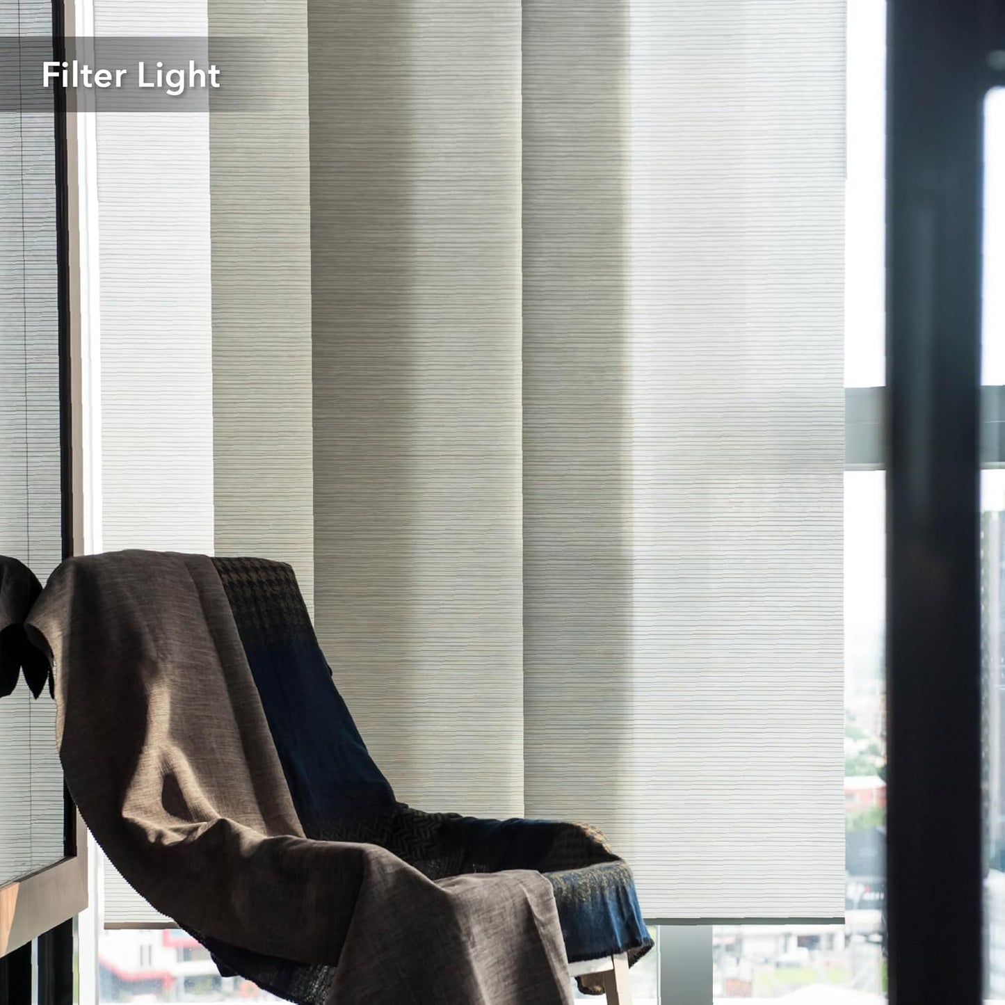 Woven Panel Track Blinds, Marble | Adjustable Sliding Vertical Blinds for Patio Doors & Glass Windows, 45.8"-86"W. Cordless, Cut-to-Size Woven Fabric Panels.