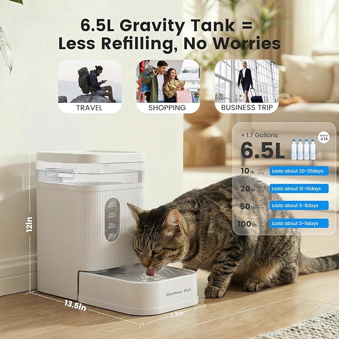 Gardner Pet 1.7 Gallon Automatic Dog Water Bowl Dispenser 6.5L Gravity Water - Image 2
