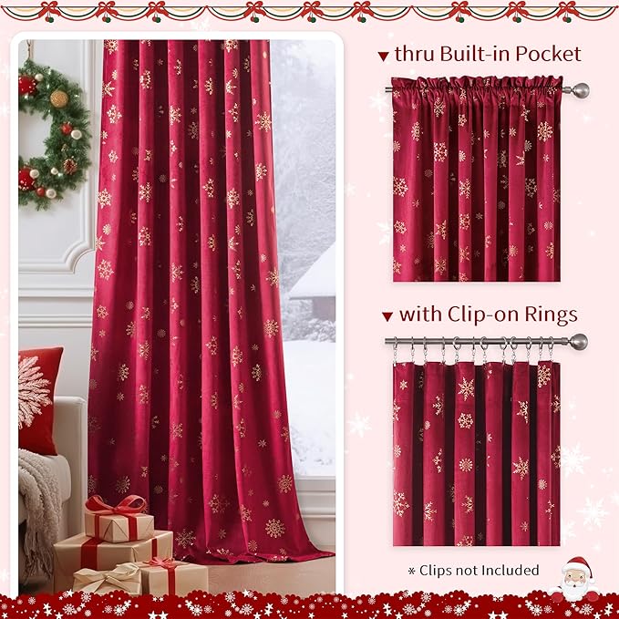 FMFUNCTEX Red Christmas Velvet Blackout Curtains - Image 2
