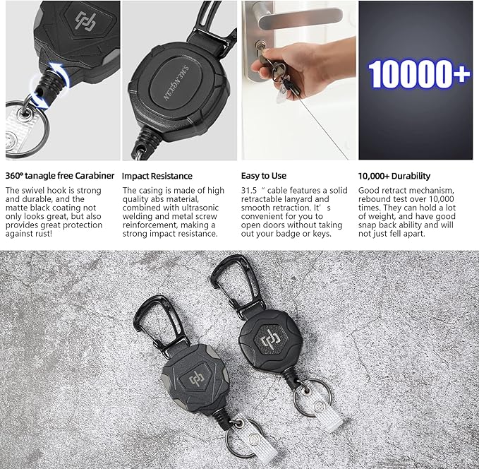 2 Pack Retractable Keychain Heavy Duty Carabiner Badge Holder, Tactical ID - Image 8