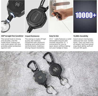 2 Pack Retractable Keychain Heavy Duty Carabiner Badge Holder, Tactical ID - Image 8