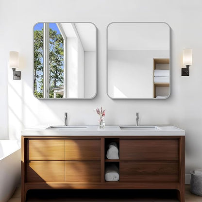 Silver Bathroom Mirror, 30 x 36 Inch Metal Framed Silver Rectangle Mirror - Image 4