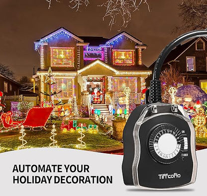 TiFFCOFiO Outdoor Timer Outlet, 24 Hour Mechanical Outdoor Timer - Image 5
