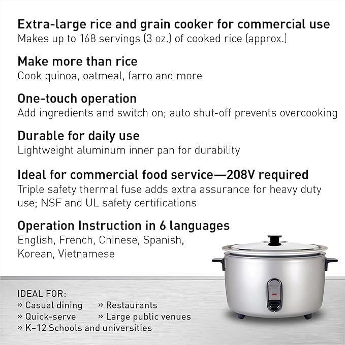 Panasonic Commercial Electric Rice Cooker, 208V Extra-Large Capacity 80-Cup - Image 2