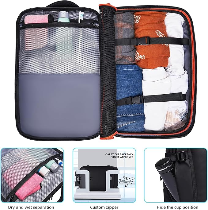 Carry on Backpack for Women Men 40L Flight Approved Travel Backpack Fit 17 Inch - Image 4