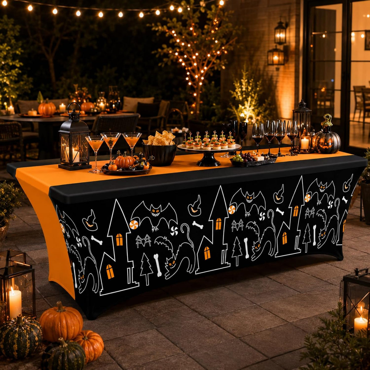 Oudain 2 Pcs Halloween Tablecloth 6 ft Black Orange Table Cover