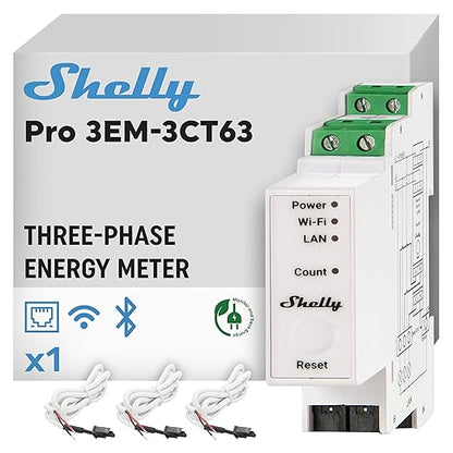 Shelly Pro 3EM 3CT 63 | Wi-Fi & LAN 3-Phase Professional Smart Energy Meter | by Shelly