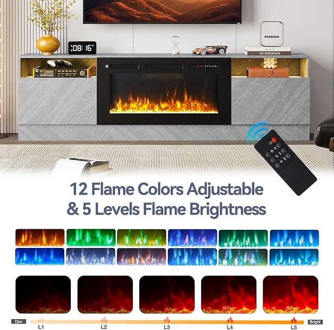 Fireplace TV Stand with Two Hinged Doors - Image 4