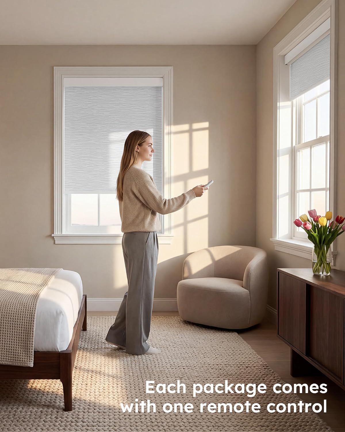 Motorized Blinds with Remote, 100% Blackout Electric Roller Shades | 31"W x 72"H, Jacquard White, Automatic Blinds Work with Alexa/Google, Cordless Smart Roller Shades for Indoor Windows