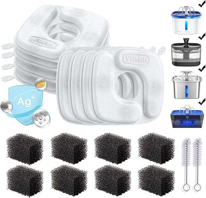 Veken Cat Water Fountain Filters, 8 Pack Replacement Filters & 8 Pack by Veken