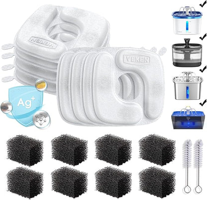 Veken Cat Water Fountain Filters, 8 Pack Replacement Filters & 8 Pack by Veken