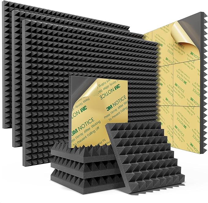 Sonicism Acoustic Panels Self-Adhesive Pyramid 48 Pack|12" X 12" X 2" Sound by Sonicism