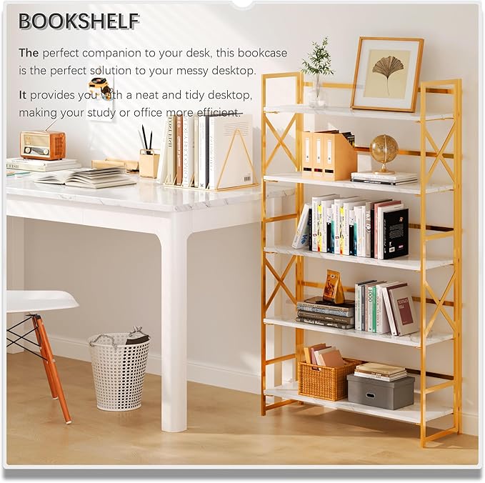 4NM Extra Wide 5 Tiers No Assembly Book Shelves, 51.2" H Folding Bookshelf - Image 3