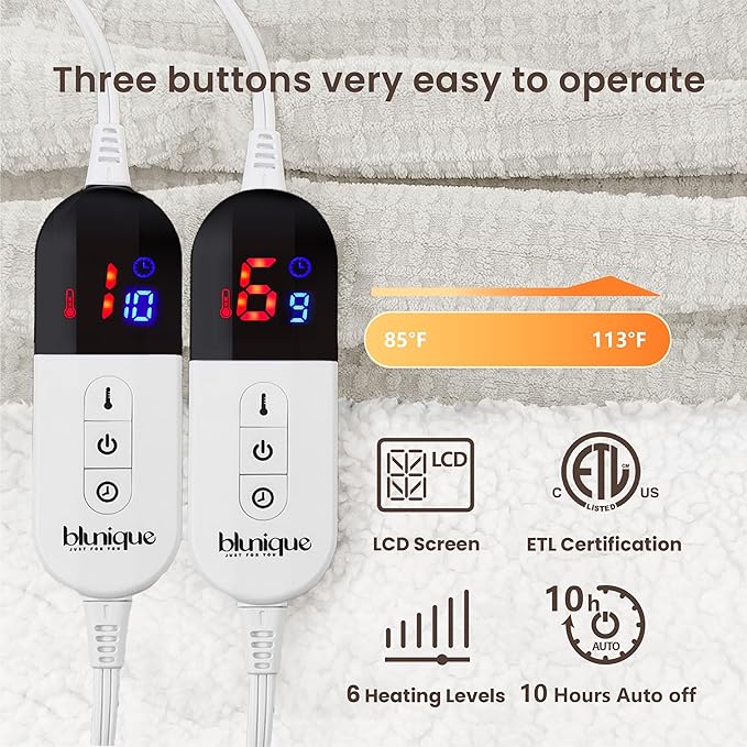 Heated Blanket Electric Blanket Queen Waffle, 84x90 Inches Dual Controllers - Image 5