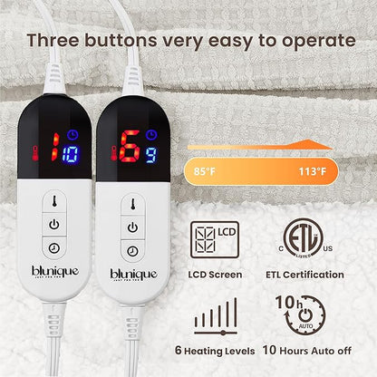 Heated Blanket Electric Blanket Queen Waffle, 84x90 Inches Dual Controllers - Image 5