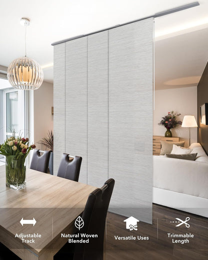 Woven Panel Track Blinds, Marble | Adjustable Sliding Vertical Blinds for Patio Doors & Glass Windows, 45.8"-86"W. Cordless, Cut-to-Size Woven Fabric Panels.