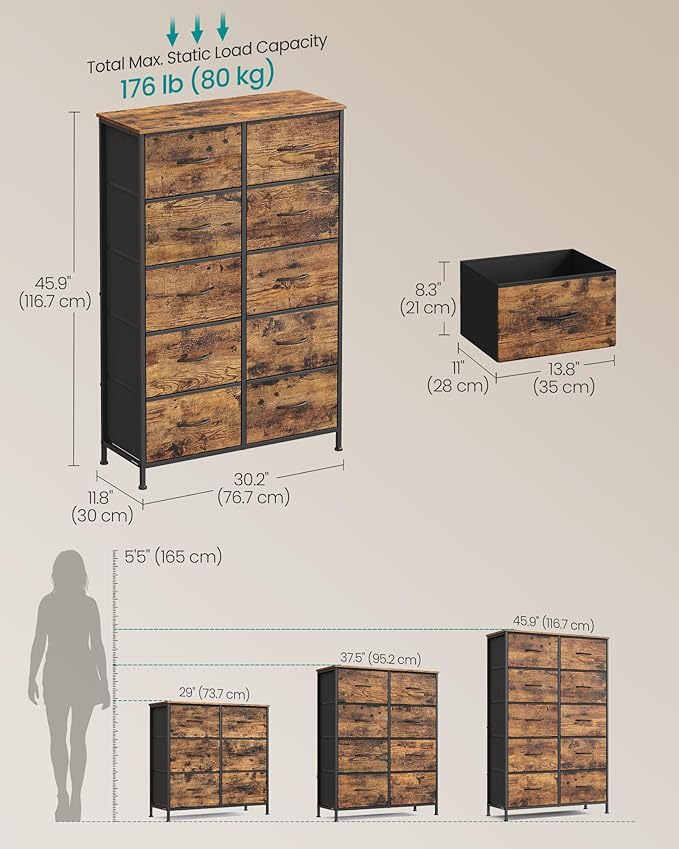SONGMICS Dresser for Bedroom, Chest of Drawers, 10 Non-Woven Fabric Drawers - Image 2