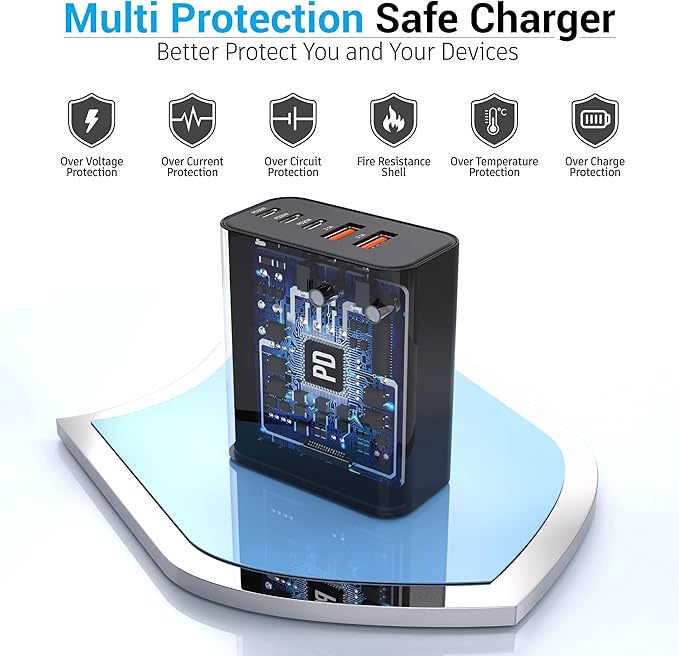 2-Pack 60W USB C Charger Block, 5-Port Fast Wall Charger Station, PD 3.0 & QC - Image 3