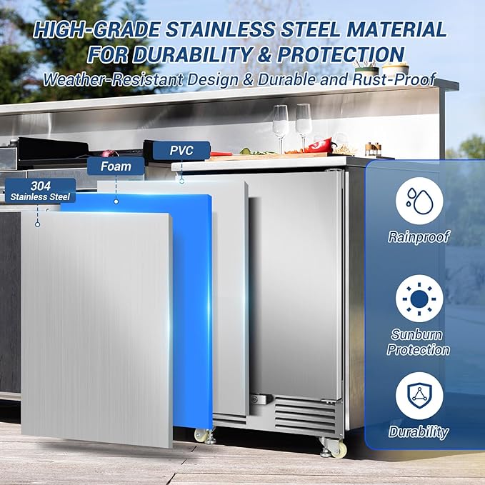 Outdoor Beverage Refrigerator 24 Inch Wide, Stainless Steel Beverage Fridge 180 - Image 5