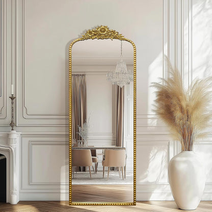 Full Length Mirror, 22x65 Baroque Style Vintage Mirror, Antique Metal Frame Wall Mirror, Traditional Art Home Decor for Living Room, Bedroom, Entryway,Retro Gold