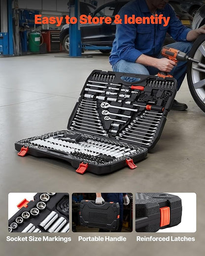 VEVOR Mechanics Tool Set, 308-Piece Mechanic Tool Kit, 1/4 in, 3/8 in, and 1/2 - Image 7